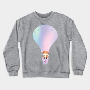 Kawaii fox and pastel hot air balloon Crewneck Sweatshirt